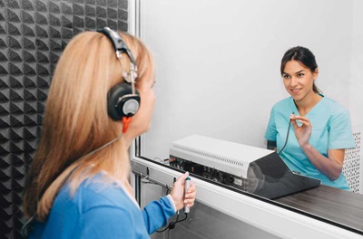 Patient taking hearing test